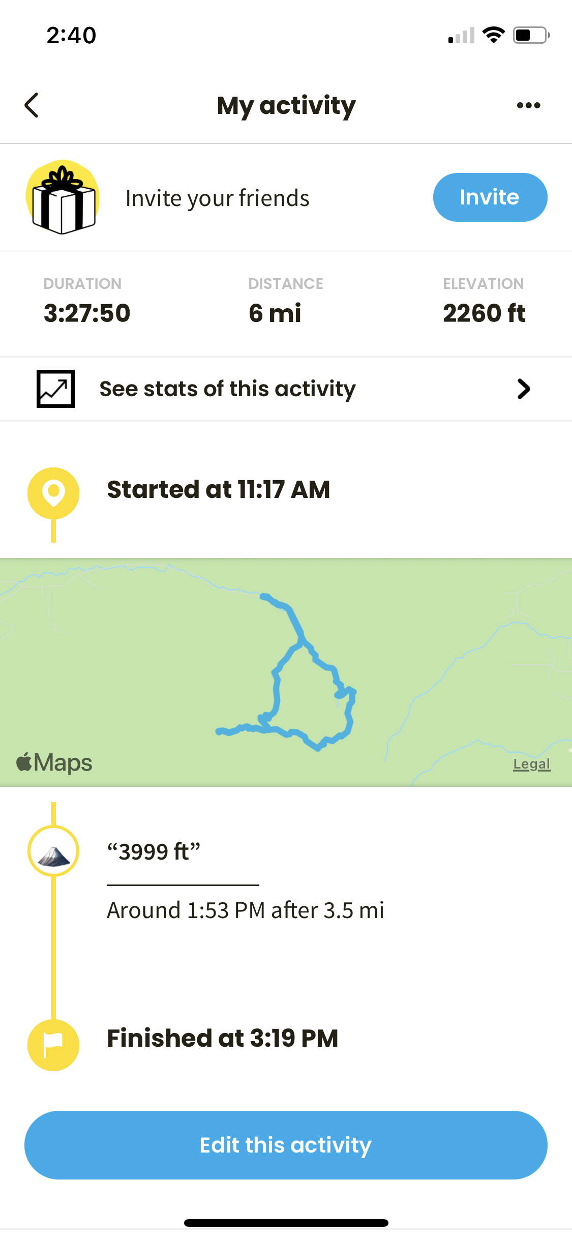 relive app screenshot hike summary