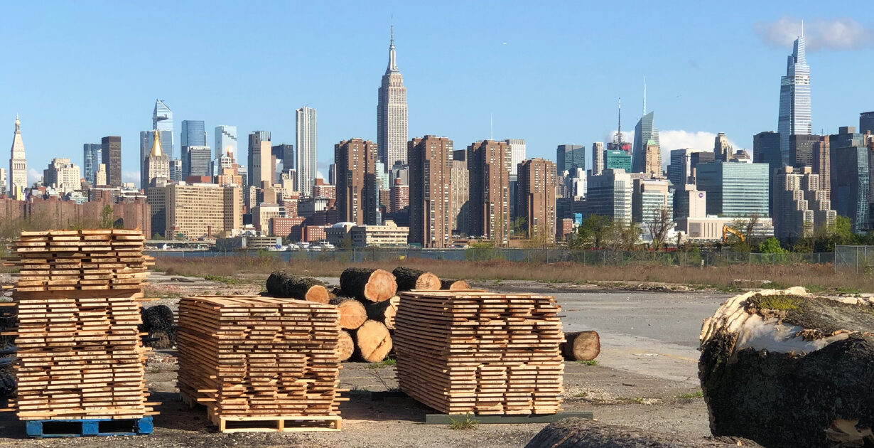 Manhattan skyline view from the Tri-Lox lumber yard. A view of the Manhattan skyline from the Tri-Lox lumber yard.