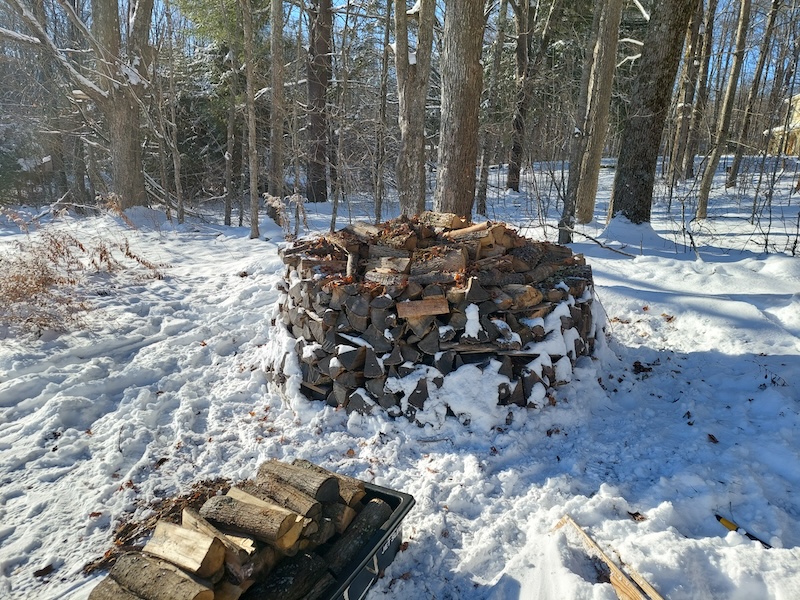 Jet sled Load #4 with the holz hausen in the background. The mounded top is starting to flatten.